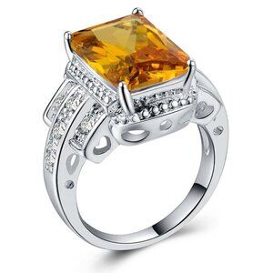 💎925 Silver Plated Lovely Yellow Square CZ Wedding Ring, GPMB1469